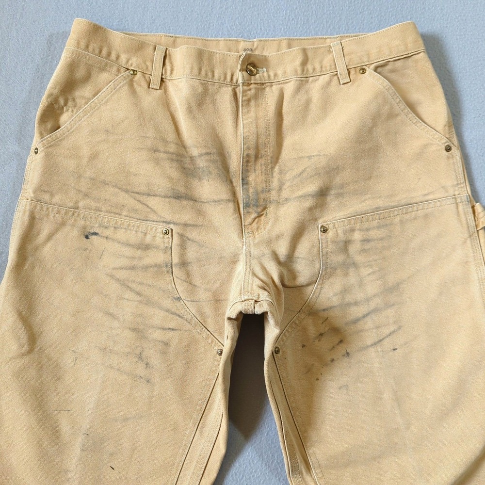 Carhartt Double Knee Logger Pants Tan Firm Canvas Workwear 38x31 Vintage Patina - Picture 2 of 12